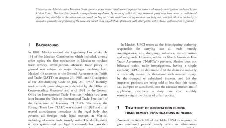 Administrative Protective Orders in Trade Remedy Cases in Mexico